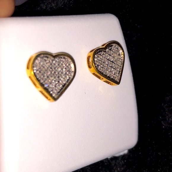 Real genuine natural Diamond heart earrings not CZ! Best gift Christmas birthday - Picture 3 of 6